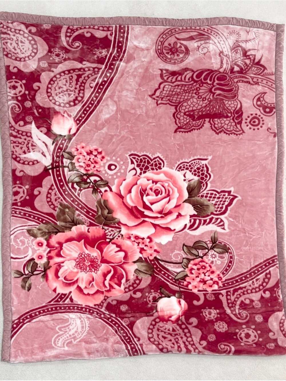 Pierre Cardin Luxury Heavy Mink Blanket Rose Floral Faux Fur Full Queen 88”x76”
